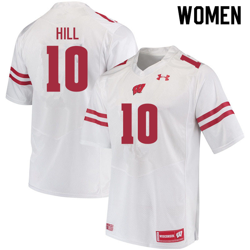 Wisconsin Badgers Women's #10 Deacon Hill NCAA Under Armour Authentic White College Stitched Football Jersey XC40R07MZ
